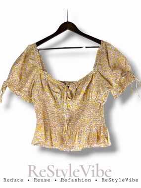 SUITE 2939 Women’s Size XL Top Shirt Blouse Floral Peasant Style Cropped